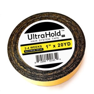Ultra Hold Pro Black Tape 1″ x 25 Yard (Yellow Labeling) | Waterproof Double-Sided Hair Patch & Wig Adhesive Tape | Strong Hold Hair System Tape